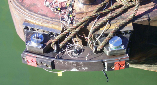 a bumper on the nose of a barge