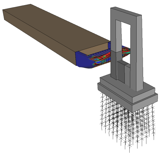 computer model of crash test of barge into decomisioned bridge pier