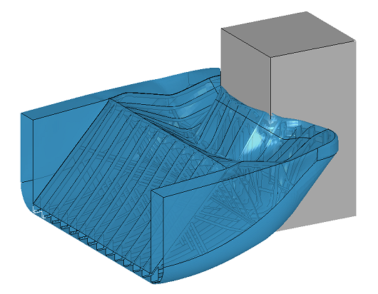 computer model of barge striking a square pier on the flat side