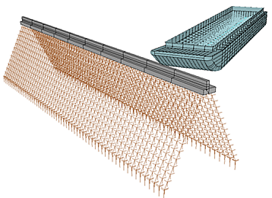 computer model of a barge approching a guide wall