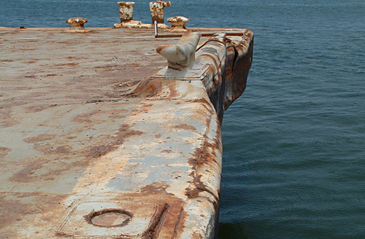 deformed barge bow after impact testing